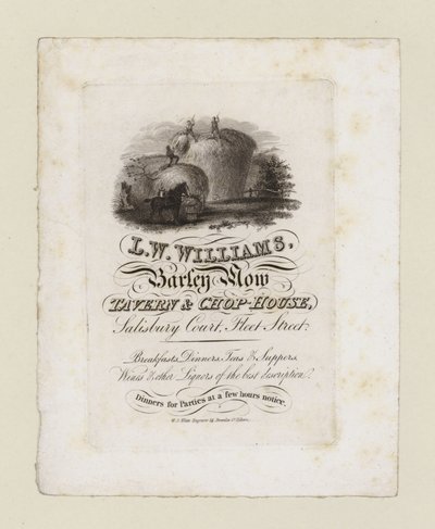 Taverna, Barley Mow, cartão de comércio de European School